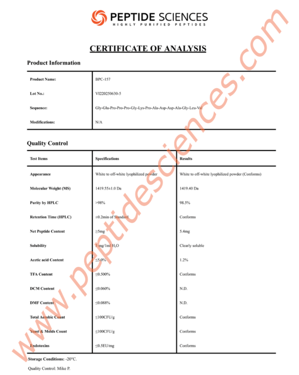 BPC6305COA_1.png Peptide Sciences BPC-157 10mg